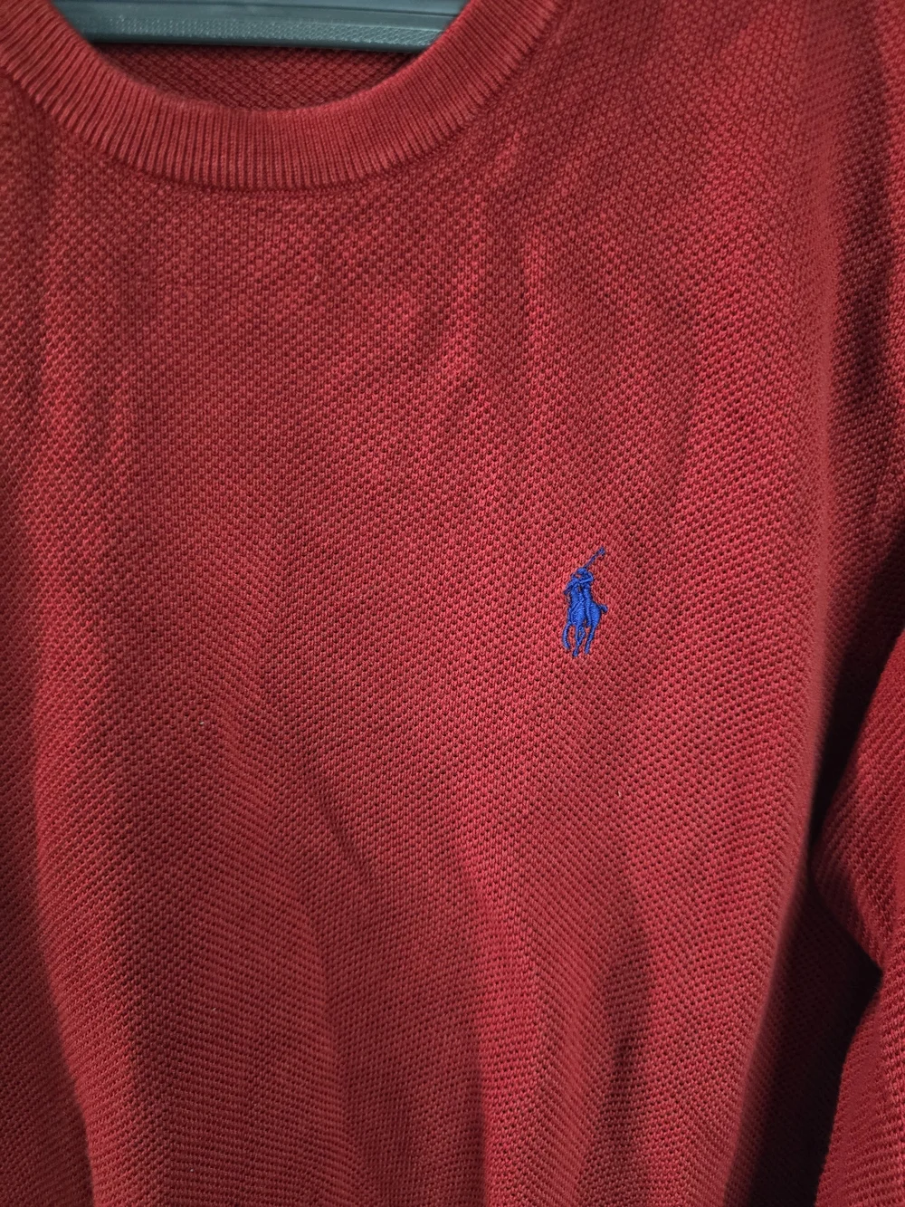 Polo by Ralph Lauren Red Crewneck Sweater with Blue Pony 100% Pima Cotton Large